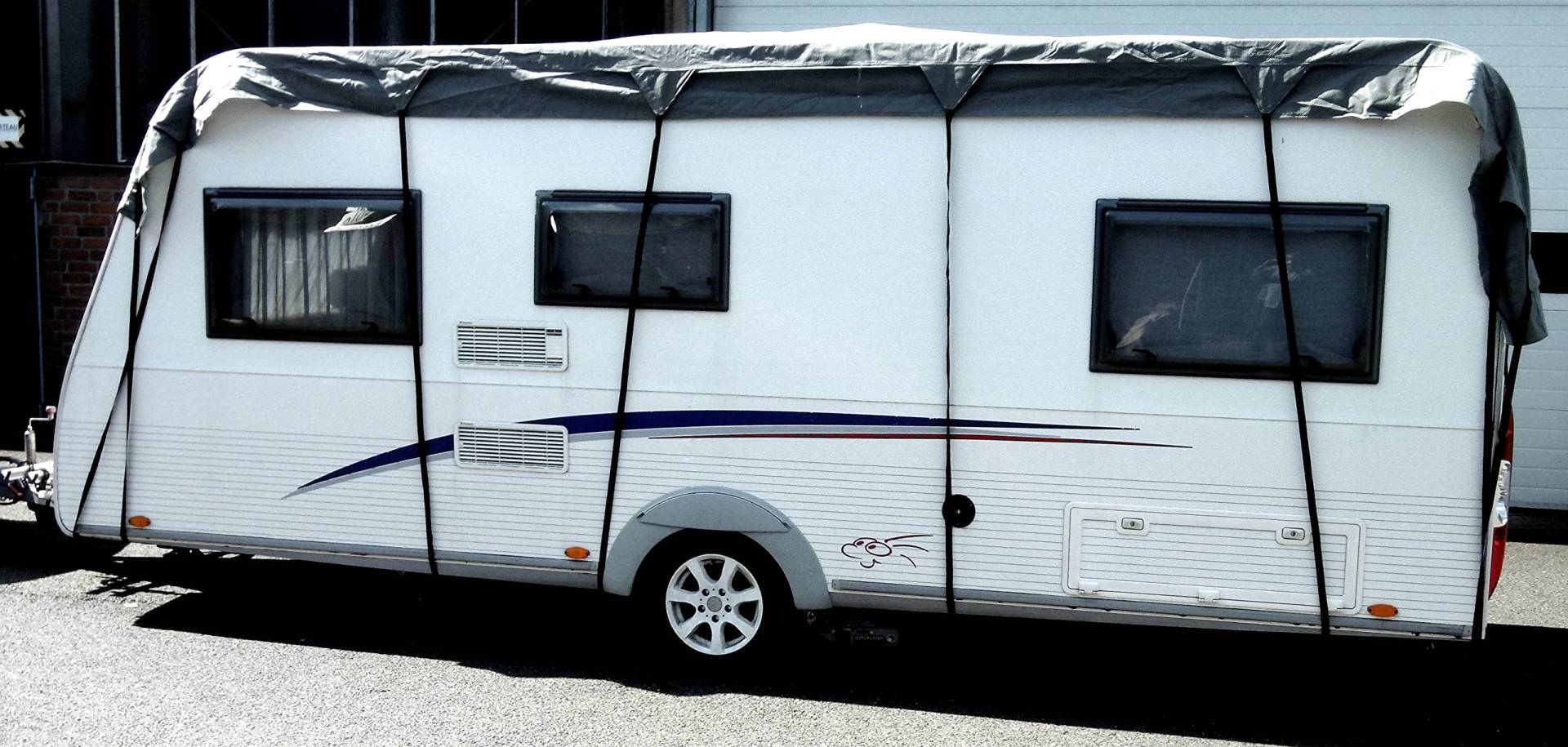 EXCOLO Dachabdeckung Dachplane Dachschutz als Plane Abdeckung Garage für Wohnwagen oder Wohnmobil Caravan Reisemobil in grau 3,0m breit in verschiedenen Längen (7,0m x 3,0m) von EXCOLO