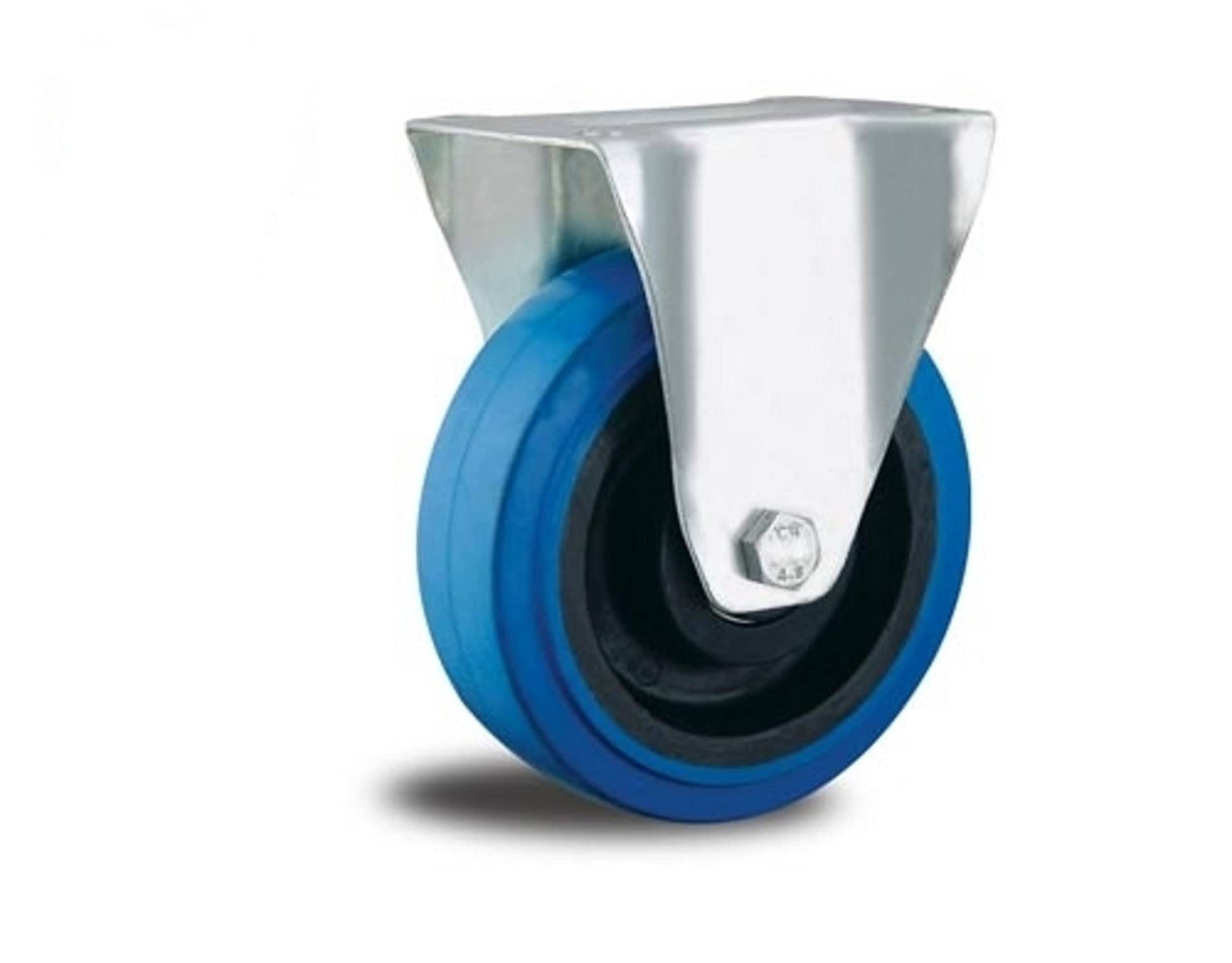 Transportrolle Rollen 100mm Lenkrolle Bremse Bock Rollen Elastik Reifen Blue Wheel Blaue Rollen Blau (Bockrolle 100 mm) von EXCOLO