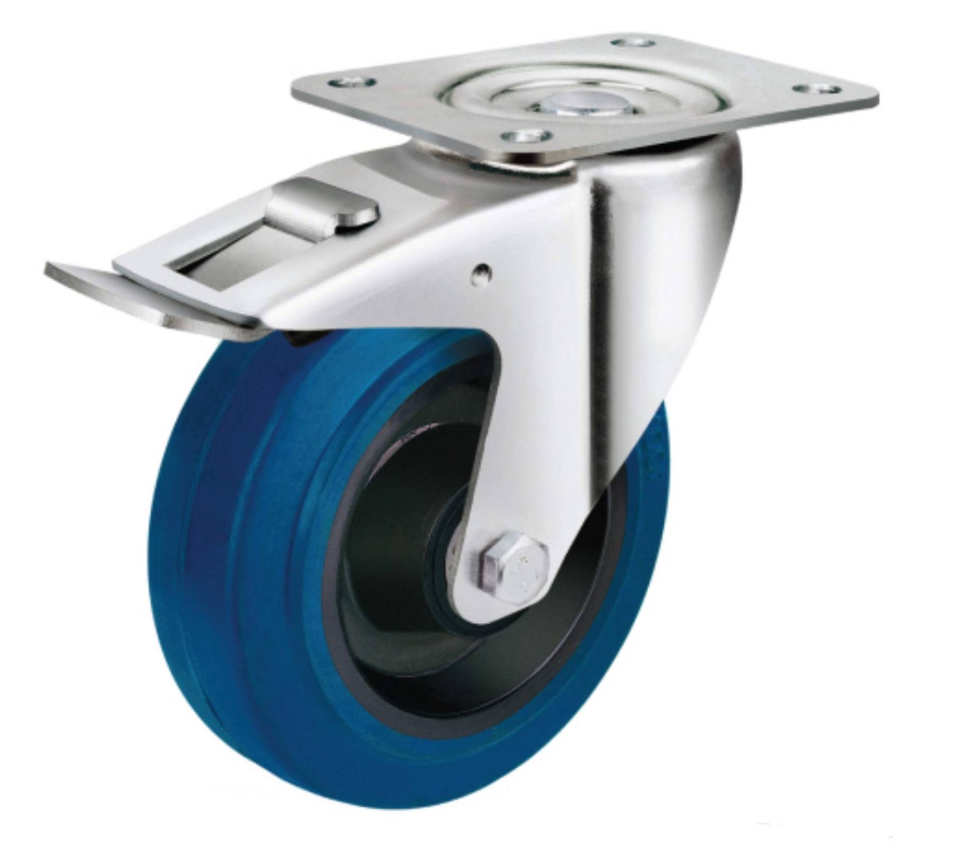 Transportrolle Rollen 100mm Lenkrolle Bremse Bock Rollen Elastik Reifen Blue Wheel Blaue Rollen Blau (Lenkrolle+Bremse 100 mm) von EXCOLO