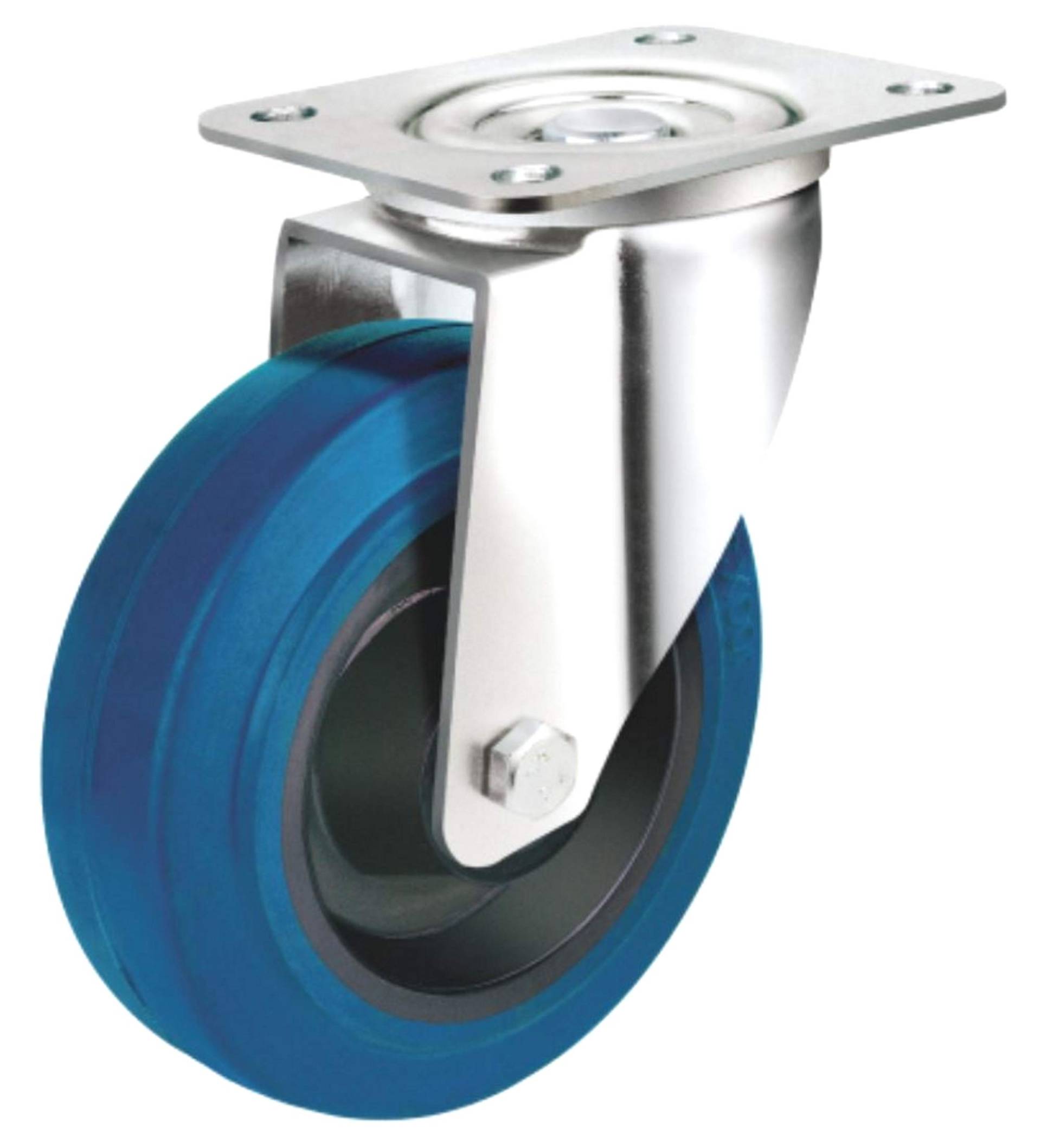 Transportrolle Rollen 100mm Lenkrolle Bremse Bock Rollen Elastik Reifen Blue Wheel Blaue Rollen Blau (Lenkrolle 100 mm) von EXCOLO