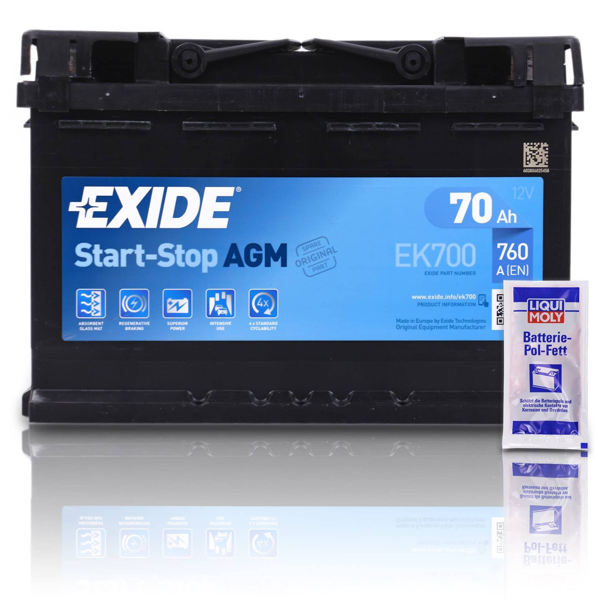 EXIDE EK700 Autobatterie AGM 12V 70Ah 760A Start-Stop AGM Starterbatterie PKW KFZ Batterie + 1x Batteriepolfett EXIDE EK700 Autobatterie AGM 12V 70Ah 760A Start-Stop AGM Starterbatterie PKW KFZ Batterie + 1x Batteriepolfett von EXIDE Bundle