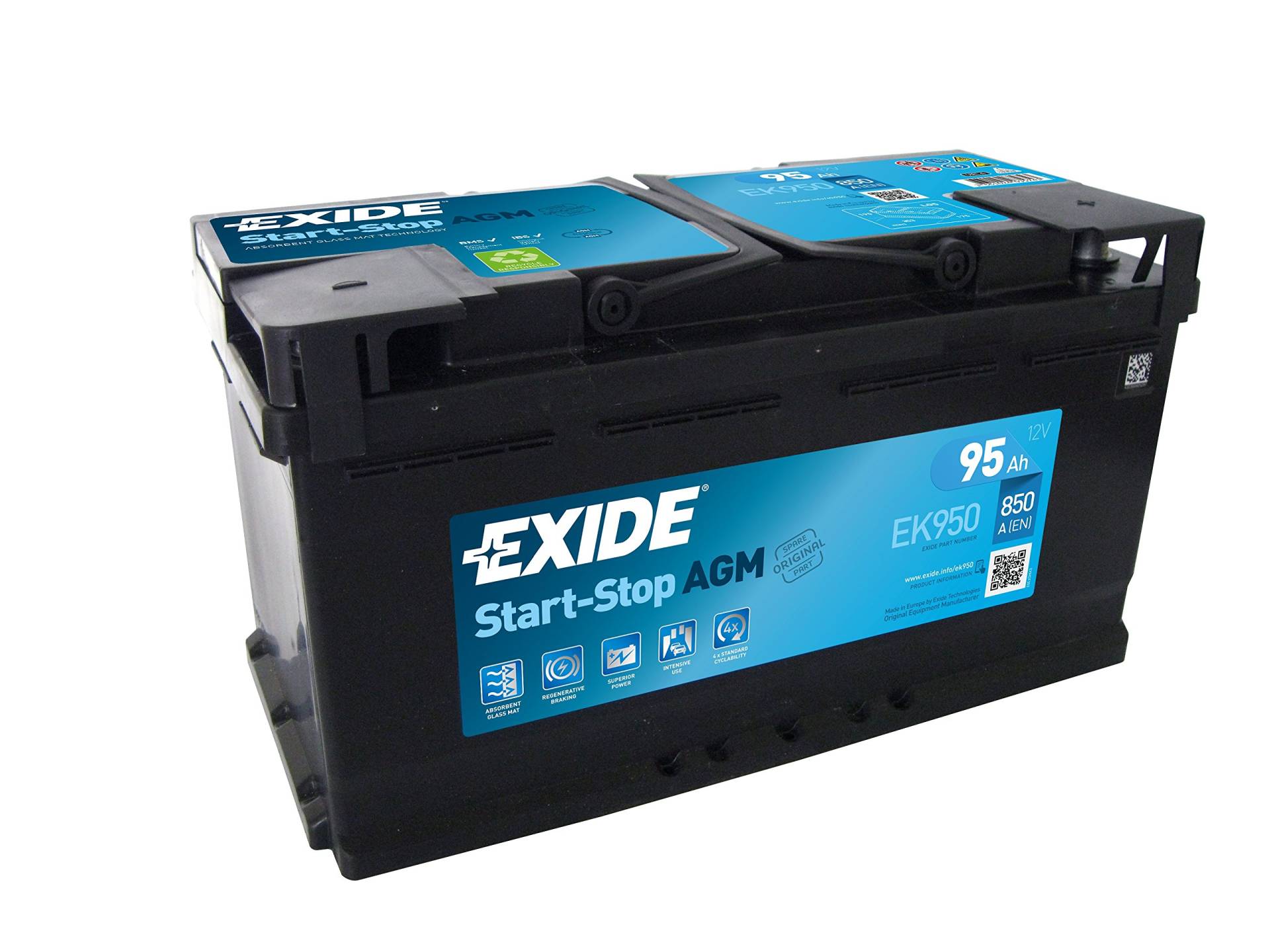 EXIDE 10850470 EK950 AGM PKW Starter-Batterie, Schwarz von Exide