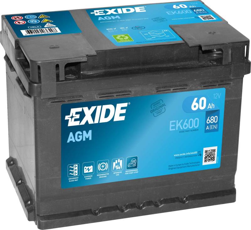 EXIDE AGM PKW Starter-Batterie, Schwarz von Exide