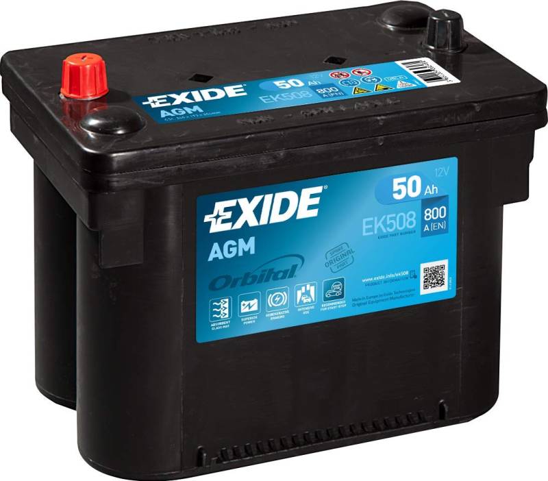 EXIDE EK508 Start-Stop AGM 12V 50AH 800A, Schwarz von Exide