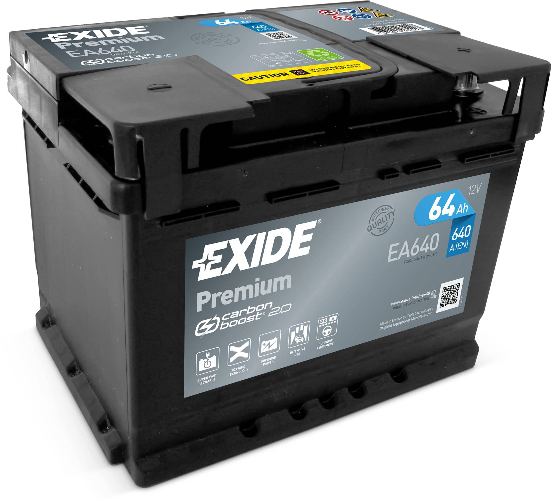 Exide EA640 Premium Carbon Boost Autobatterie 12V 640A 64Ah, lead acid von Exide