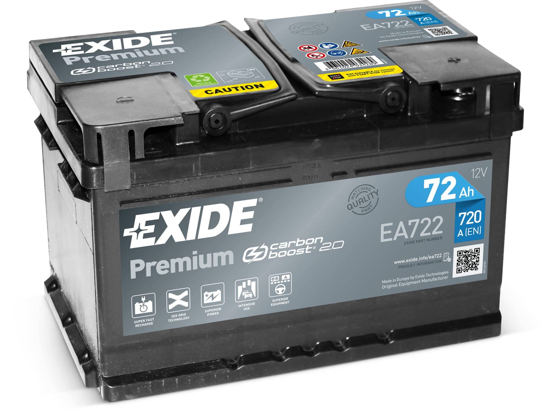 Exide EA722 Premium Carbon Boost Autobatterie 12V 72Ah 720A von Exide