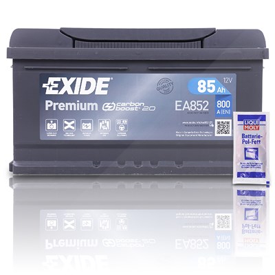 Exide EA852 Premium Carbon Boost 85Ah 800A+10g Pol-Fett [Hersteller-Nr. EA852] für Alfa Romeo, Alpina, Aston Martin, Audi, BMW, Chevrolet, Chrysler, D von Exide