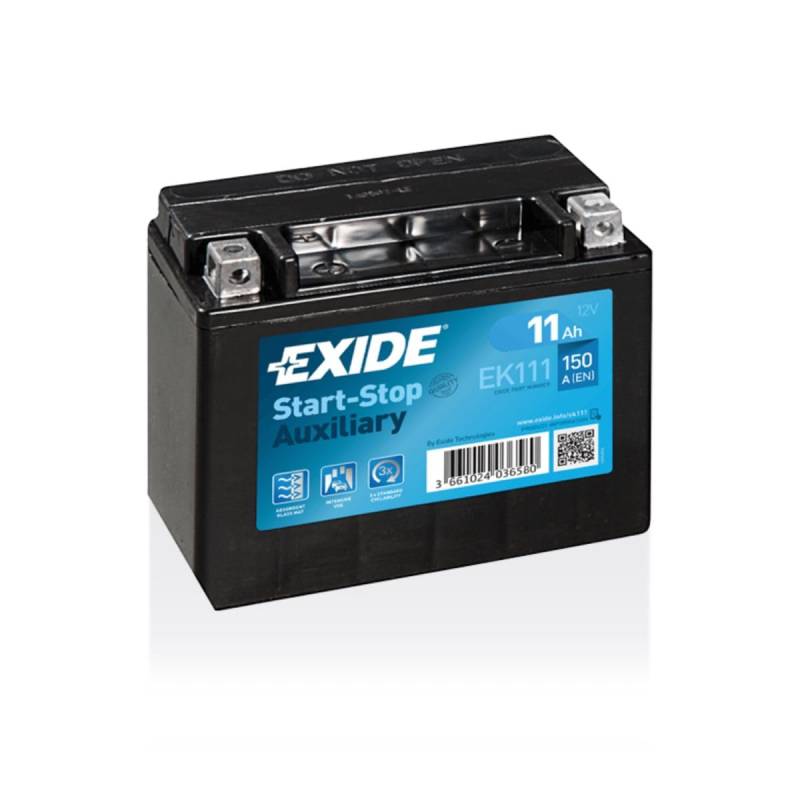 Exide EK111 Start-Stop Auxiliary AGM Stütz- und Backup-Batterie 12V 11Ah 150A von Exide