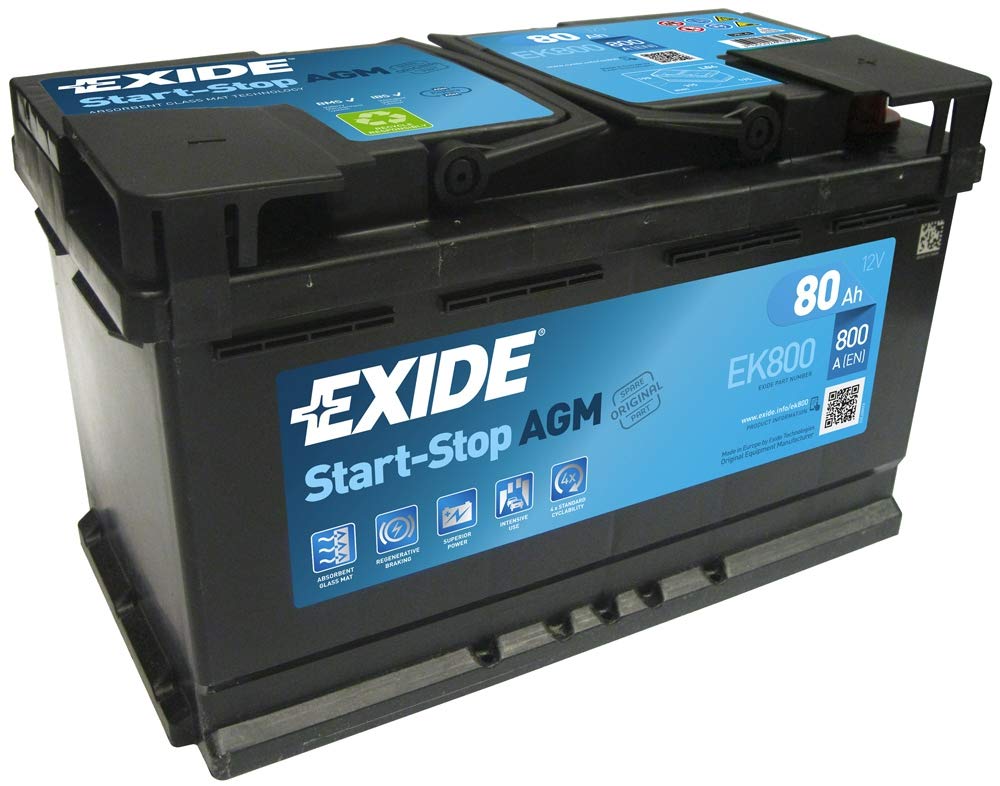 Exide EK800 12V 80Ah 800A AGM VRLA Autobatterie MINI 61217555719-3 Jahre Garantie (bitte vor dem Kauf die GröÃŸe überprüfen) von Exide