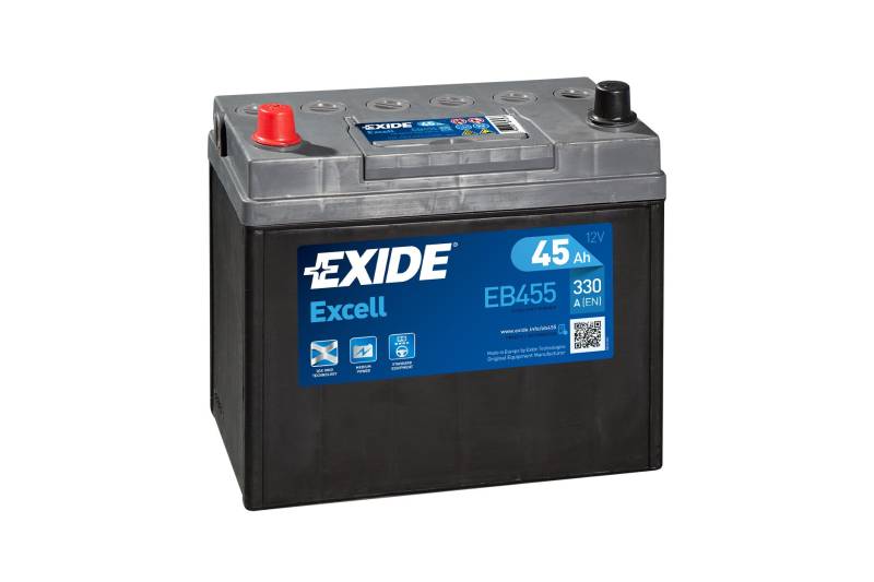 Exide Excell EB455 45Ah Autobatterie wartungsfrei (einbaufertig) von Exide