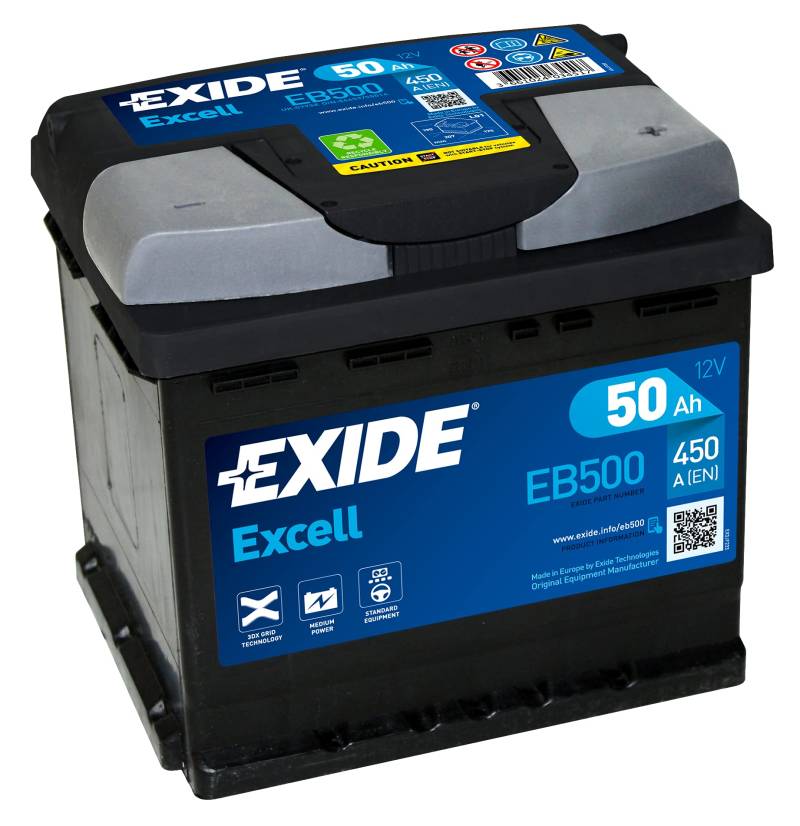 Exide Excell EB500 50Ah Autobatterie wartungsfrei (einbaufertig) von Exide