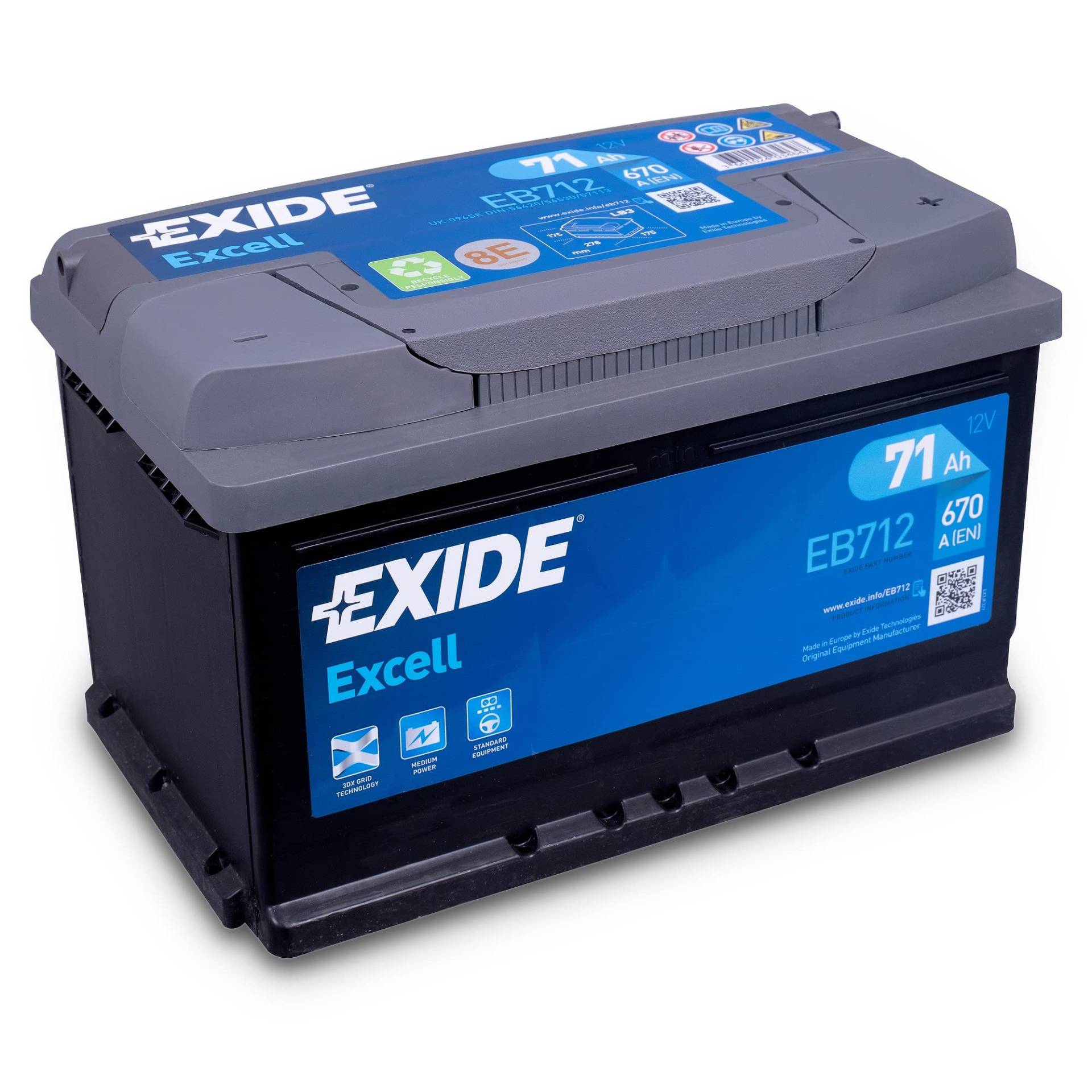 BATERÍA 12V/71AH - 670 CCA - SERIE EXIDE EXCELL EB712 von Exide