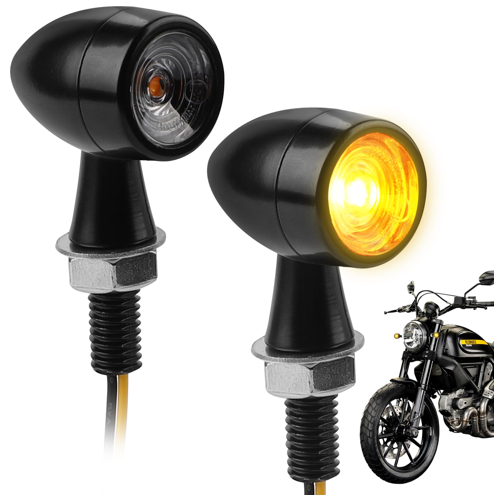 EXLECO 2pcs LED Motorrad Blinker DC 12V Edelstahl Mini Blinker IP65 Wasserdicht M8 Universal LED Blinker Motorrad Hintere Blinkerleuchte Seitenblinker Kontrollleuchte für Motocross Moped E Scooter von EXLECO