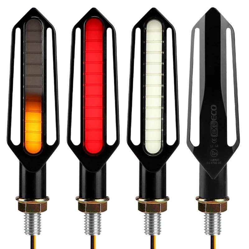 EXLECO 4 x Highlight LED Motorrad Blinker 12V M10 Universal LED Blinker 24LEDs Wasserdicht Hintere Blinkerleuchte Motorrad Seitenblinker Kontrollleuchte IP65 für Motocross Moped 3 Lichttypen von EXLECO
