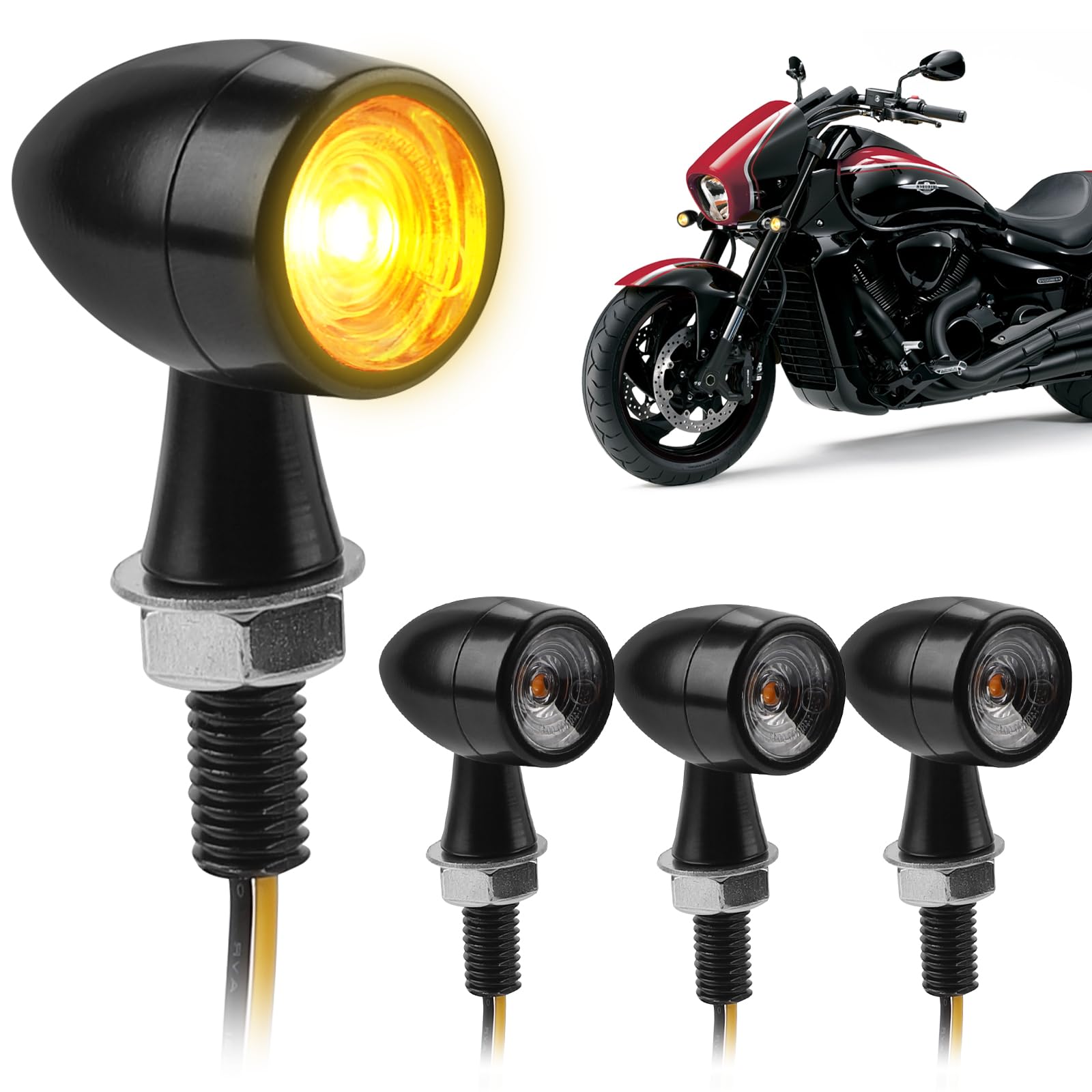 EXLECO 4 x LED Motorrad Blinker DC 12V Metall Mini Blinker IP65 Wasserdicht M8 Universal LED Blinker Motorrad Hintere Blinkerleuchte Seitenblinker Kontrollleuchte für Motocross Moped E Scooter EXLECO 4 x LED Motorrad Blinker DC 12V Metall Mini Blinker IP65 Wasserdicht M8 Universal LED Blinker Motorrad Hintere Blinkerleuchte Seitenblinker Kontrollleuchte für Motocross Moped E Scooter von EXLECO