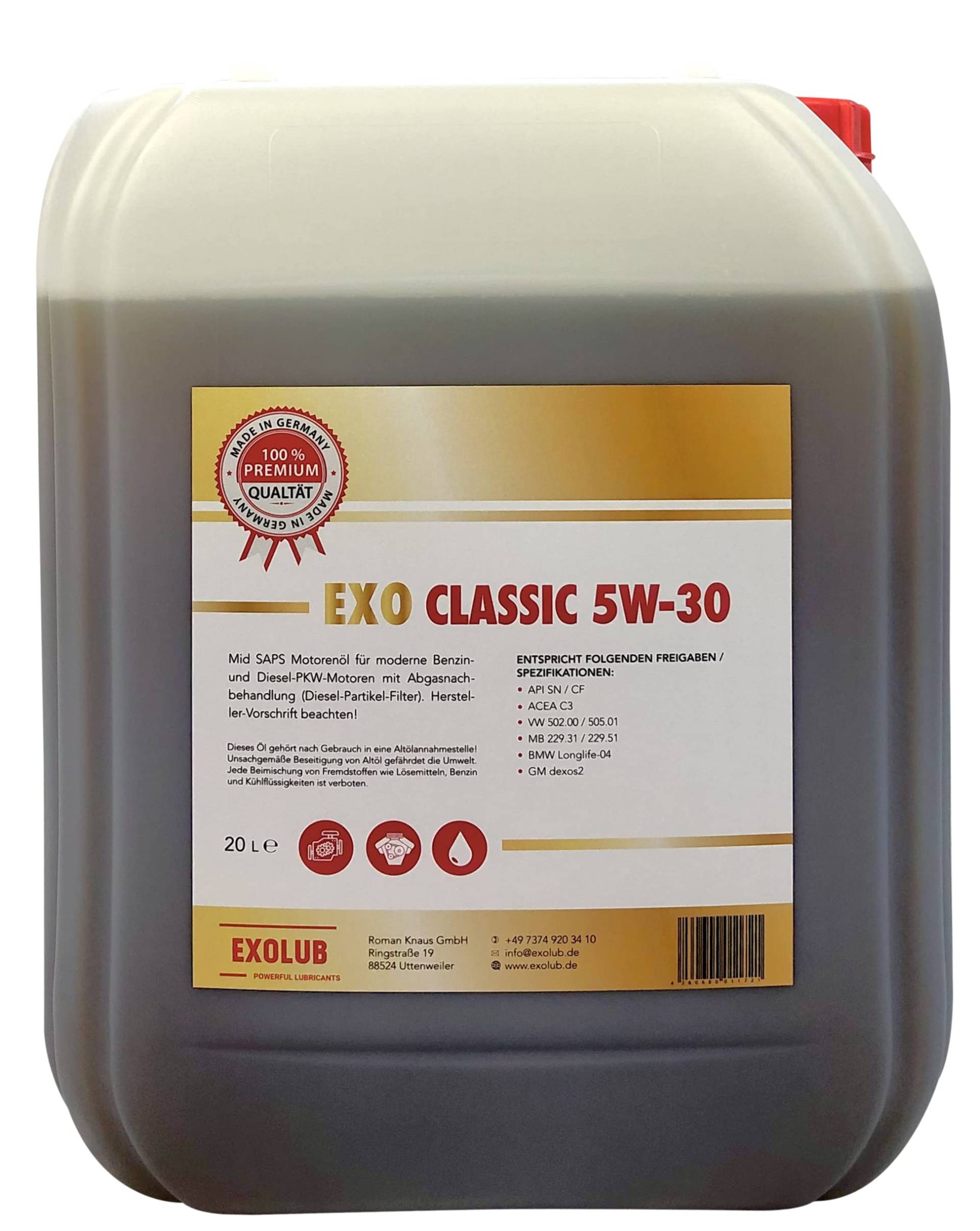 20 Liter EXO Classic 5W-30 Motorenöl von EXOLUB