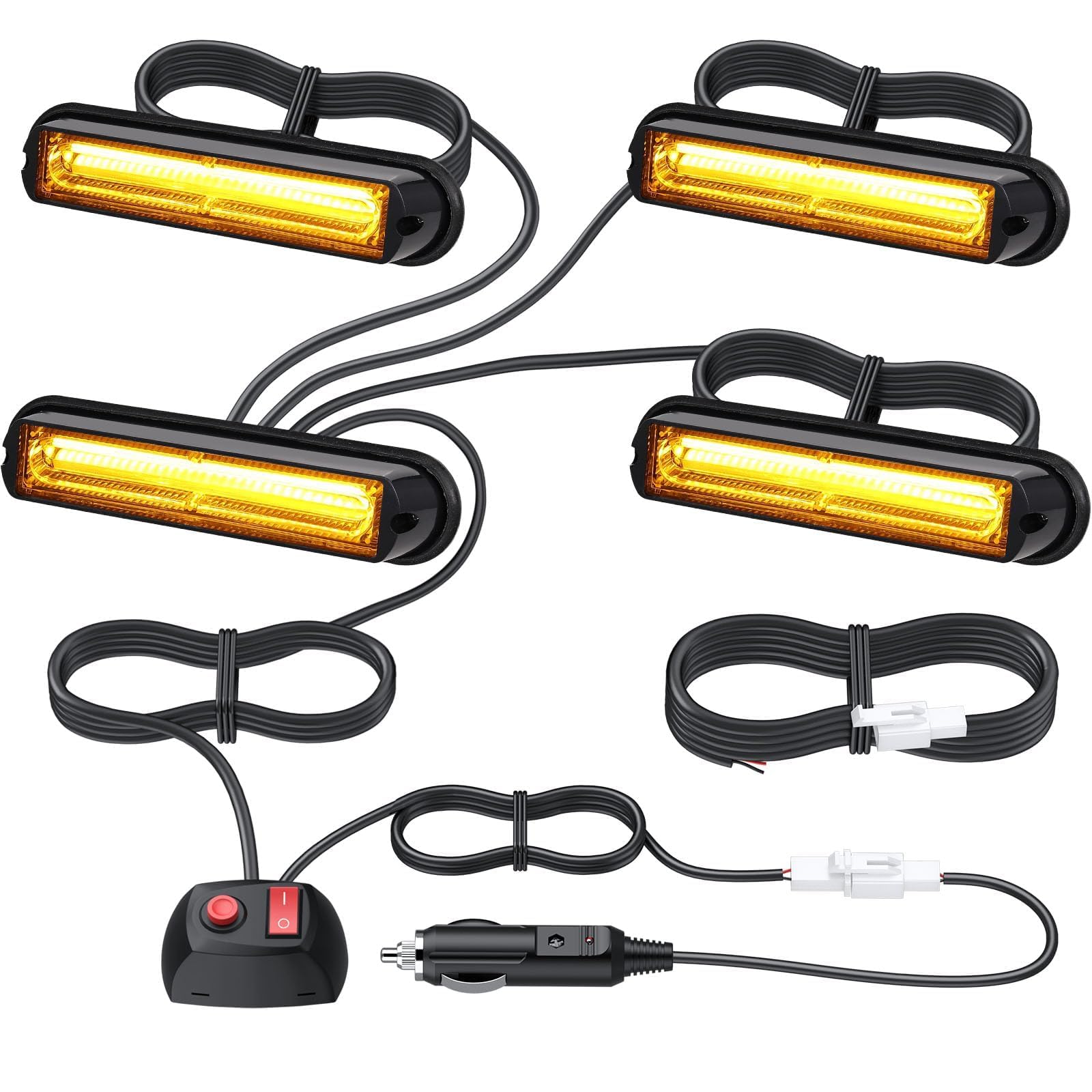 EYPINS 4X 13cm COB LED Frontblitzer, Warnlicht Warnleuchte Stroboskop  Blinklicht LED Blitzer Orange 12/24V 40W IP65 18Modi für Truck Traktor KFZ  LKW Emergency Gabelstapler Notfall Warnung