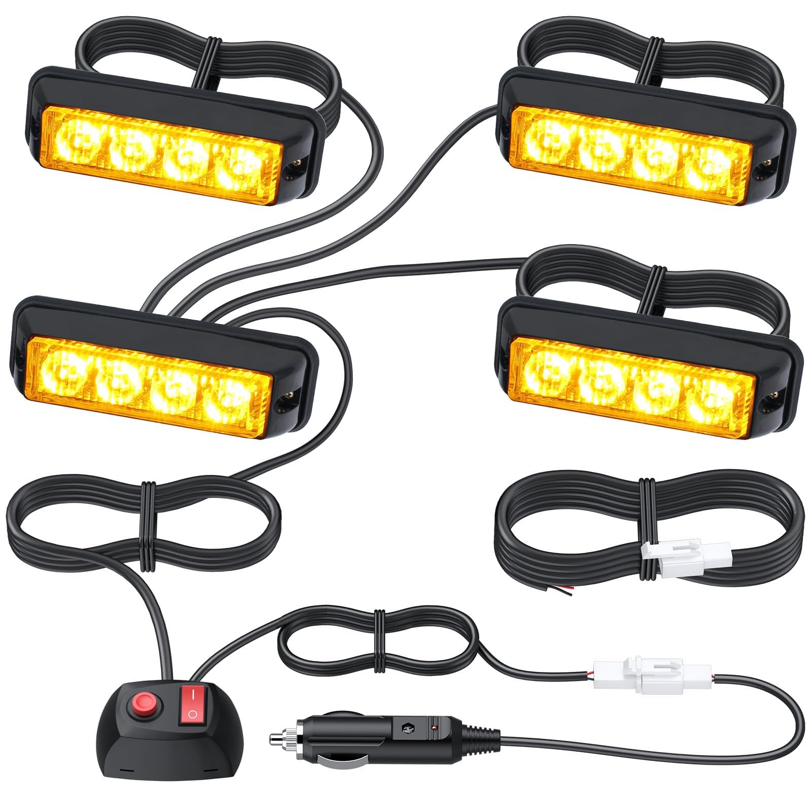 EYPINS 4X 4 LED Frontblitzer, Blinklicht Stroboskop Warnlicht Warnleuchte Notfall Warnung Blitzer Dash Strobe 18 Blinkmodi IP65 für 12/24V Truck, Traktor, LKW, LKW, Emergency, Gabelstapler, Orange von EYPINS