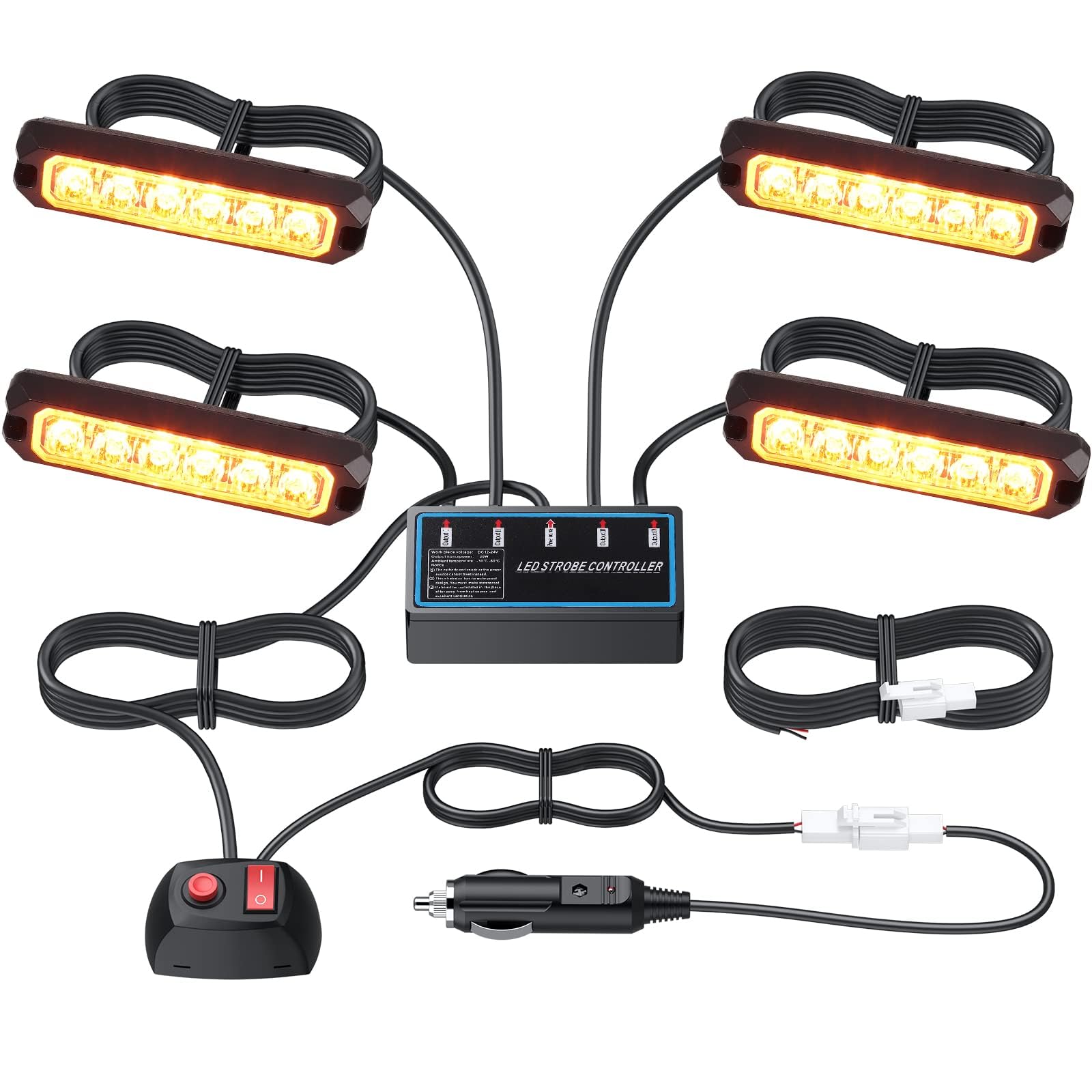 EYPINS 4X 6 LED Frontblitzer, 24W IP65 Blinklicht Warnlicht Warnleuchte Notfall Warnung Achtung Blitzer Dash Strobe Licht 8 Blinkmodi für 12/24V LKW, Truck, Traktor, Emergency, Gabelstapler | Orange von EYPINS