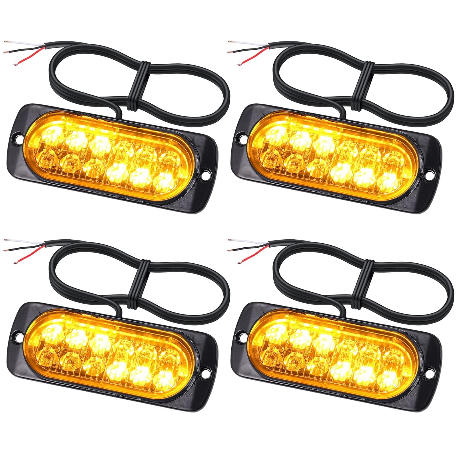 EYPINS 4X 12 LED Frontblitzer, Blinklicht Stroboskop Warnlicht Warnleuchte Notfall Warnung Blitzer Dash Strobe 48W 18 Blinkmodi für 12/24V Truck Traktor LKW Auto Emergency Gabelstapler, E57, Orange von EYPINS