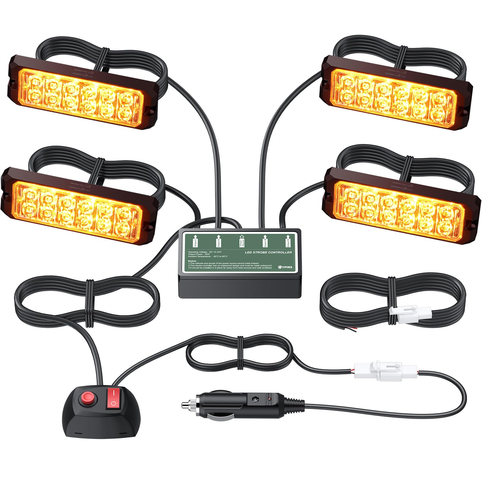 EYPINS 4X 12 LED Frontblitzer, Blinklicht Stroboskop Warnlicht Warnleuchte Notfall Warnung Blitzer Dash Strobe Orange 48W 8Modi IP65 für 12/24V Truck Traktor KFZ LKW Emergency Gabelstapler, E-Mark E57 von EYPINS