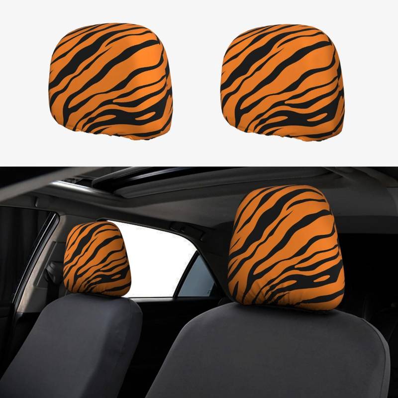 EZDLOWVBA Autositz-Kopfstützenbezug-Set für Mädchen und Frauen, niedliches Autositz-Kopfstützenbezug-Set, 2-teilig, Motiv: Orange Tiger Leopard von EZDLOWVBA