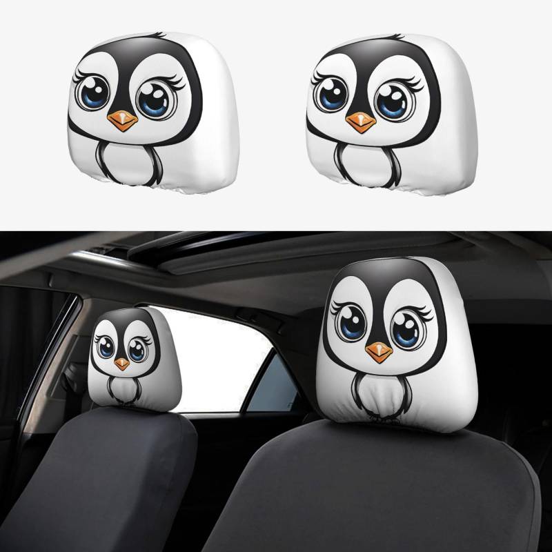 EZDLOWVBA Autositz-Kopfstützenbezug-Set mit Aufschrift "I Love Penguins", für Mädchen und Frauen, niedliches Autositz-Kopfstützenkissen-Set, 2-teiliges Set von EZDLOWVBA