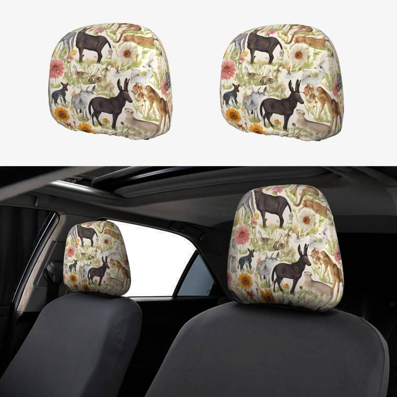 EZDLOWVBA Autositz-Kopfstützenbezug-Set mit Bauernhof-Tierdruck, für Mädchen und Frauen, niedliches Autositz-Kopfstützenbezug-Set, 2-teiliges Set von EZDLOWVBA