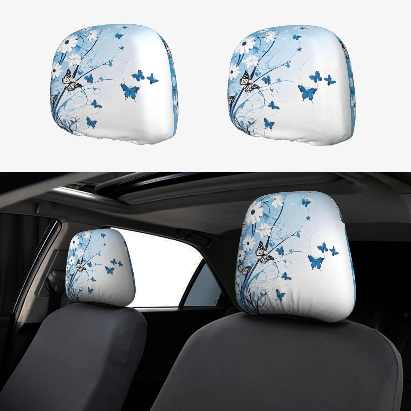 EZDLOWVBA Autositz-Kopfstützenbezug-Set mit Blumen und Schmetterlingen, niedliches Autositz-Kopfstützenbezug-Set, 2-teiliges Set EZDLOWVBA Autositz-Kopfstützenbezug-Set mit Blumen und Schmetterlingen, niedliches Autositz-Kopfstützenbezug-Set, 2-teiliges Set von EZDLOWVBA