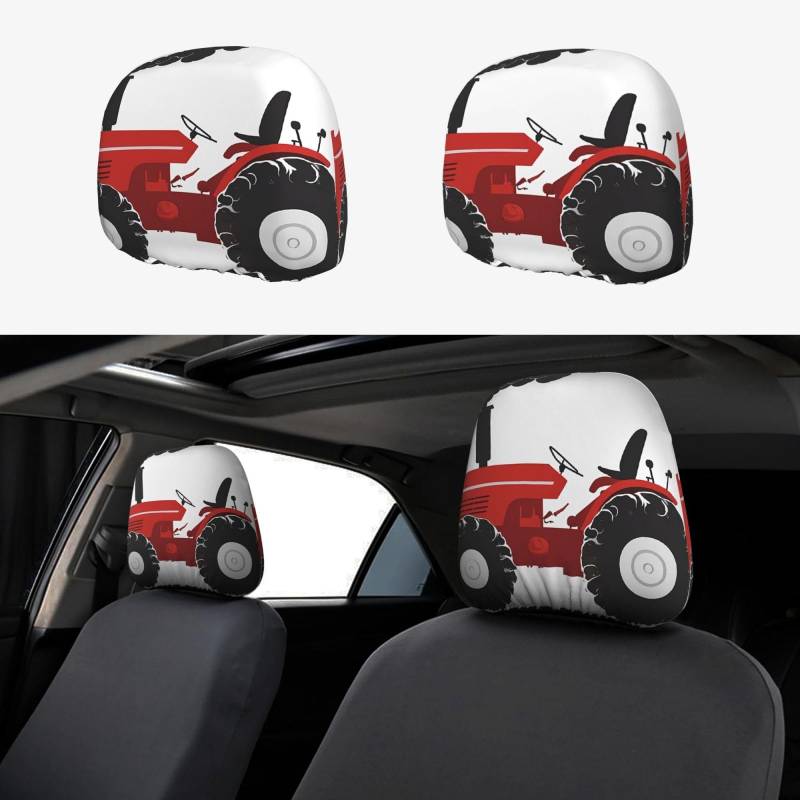 EZDLOWVBA Autositz-Kopfstützenbezug-Set mit Cartoon-Traktor-Druck, für Mädchen und Frauen, niedliches Autositz-Kopfstützenbezug-Set, 2-teiliges Set von EZDLOWVBA