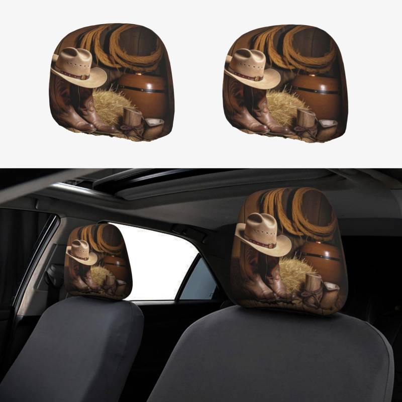 EZDLOWVBA Autositz-Kopfstützenbezug-Set mit Cowboyhut, Westernstiefel-Druck, für Mädchen und Frauen, niedliches Autositz-Kopfstützenbezug-Set, 2-teiliges Set von EZDLOWVBA