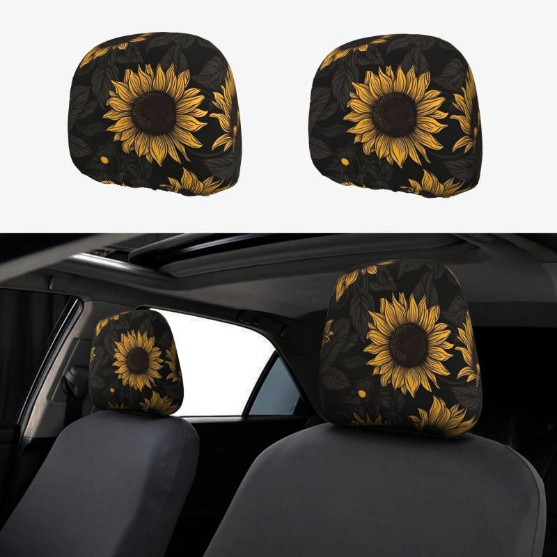 EZDLOWVBA Autositz-Kopfstützenbezug-Set mit Sonnenblumen-Druck, für Mädchen und Frauen, niedliches Autositz-Kopfstützenbezug-Set, 2-teiliges Set von EZDLOWVBA