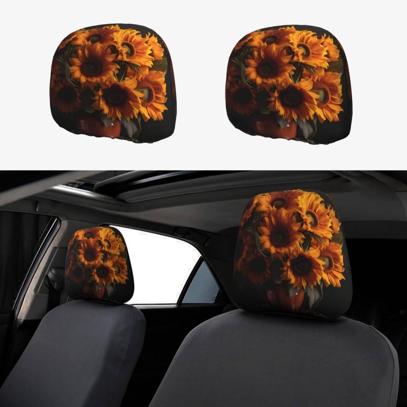 EZDLOWVBA Autositz-Kopfstützenbezug-Set mit Sonnenblumen-Muster, für Mädchen und Frauen, niedliches Autositz-Kopfstützenbezug-Set, 2-teiliges Set von EZDLOWVBA