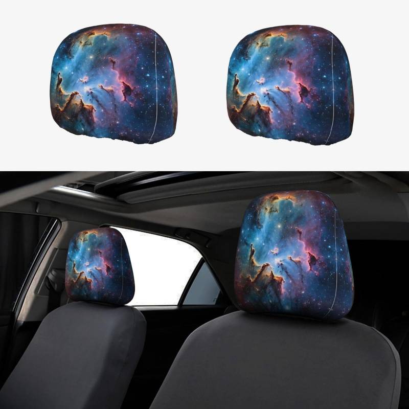 EZDLOWVBA Autositz-Kopfstützenbezug-Set mit buntem Galaxie-Druck, für Mädchen und Frauen, niedliches Autositz-Kopfstützenbezug-Set, 2-teiliges Set von EZDLOWVBA
