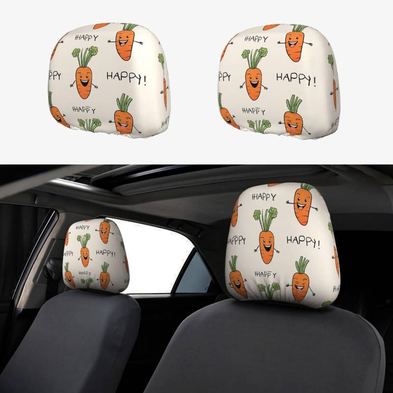 EZDLOWVBA Autositz-Kopfstützenbezug-Set mit fröhlichem Karotten-Druck, für Mädchen und Frauen, niedliches Autositz-Kopfstützenbezug-Set, 2-teiliges Set von EZDLOWVBA