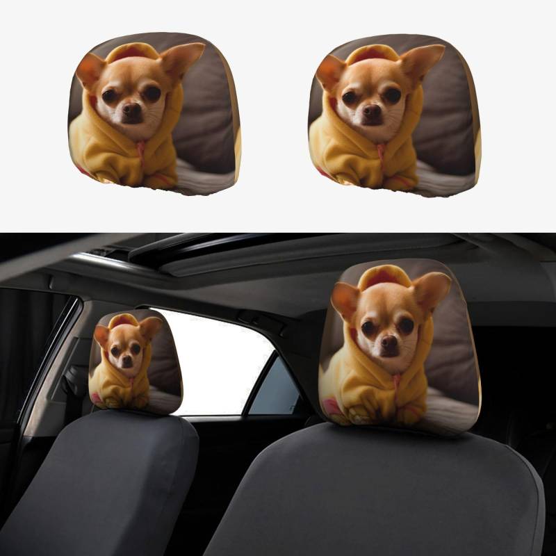 EZDLOWVBA Autositz-Kopfstützenbezug-Set mit niedlichem Chihuahua-Druck, für Mädchen und Frauen, niedliches Autositz-Kopfstützen-Kissenbezug-Set, 2-teiliges Set von EZDLOWVBA