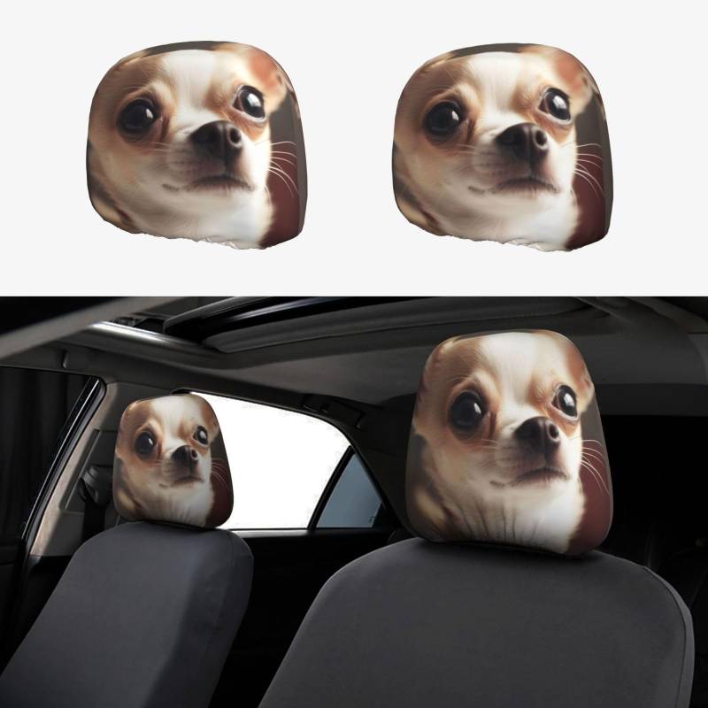 EZDLOWVBA Autositz-Kopfstützenbezug-Set mit niedlichem Chihuahua-Druck, für Mädchen und Frauen, niedliches Autositz-Kopfstützenbezug-Set, 2-teiliges Set von EZDLOWVBA
