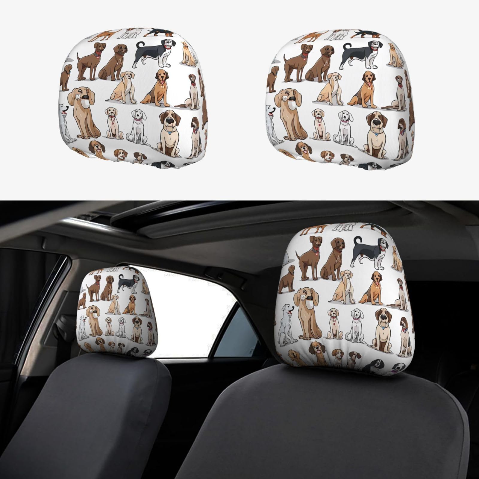 EZDLOWVBA Autositz-Kopfstützenbezug-Set mit niedlichem Chihuahua-Mops-Muster, für Mädchen und Frauen, niedliches Autositz-Kopfstützenbezug-Set, 2-teiliges Set EZDLOWVBA Autositz-Kopfstützenbezug-Set mit niedlichem Chihuahua-Mops-Muster, für Mädchen und Frauen, niedliches Autositz-Kopfstützenbezug-Set, 2-teiliges Set von EZDLOWVBA
