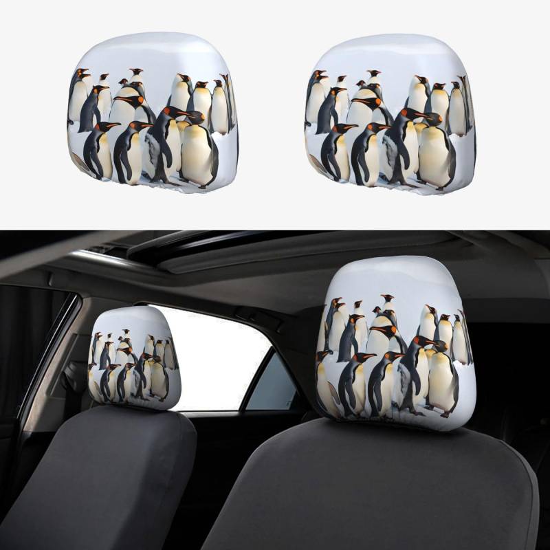 EZDLOWVBA Autositz-Kopfstützenbezug-Set mit niedlichem Pinguin-Tiermuster, für Mädchen und Frauen, niedliches Autositz-Kopfstützenbezug-Set, 2-teiliges Set von EZDLOWVBA