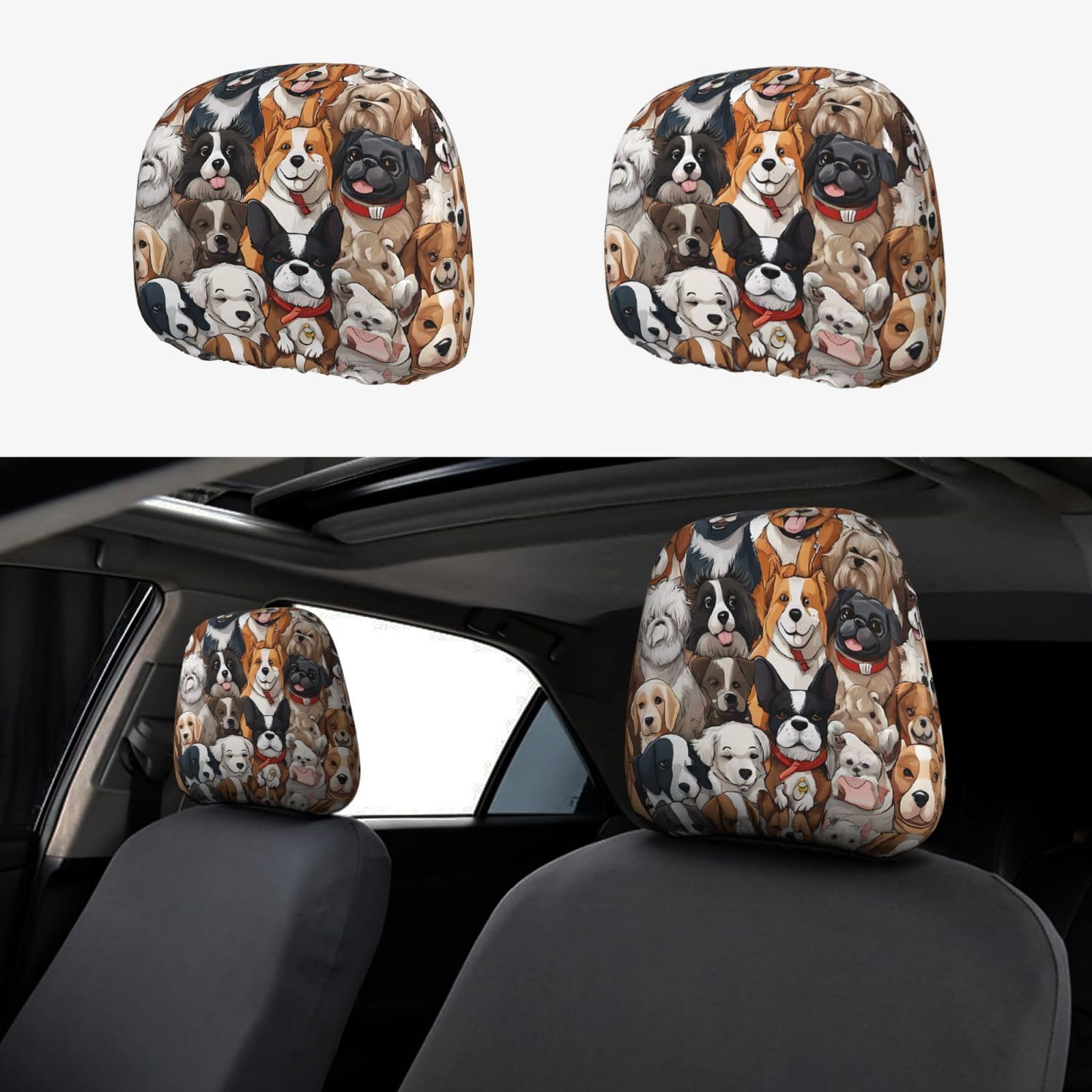 EZDLOWVBA Autositz-Kopfstützenbezug-Set mit vielen Hunden, niedliches Autositz-Kopfstützenbezug-Set, 2-teiliges Set EZDLOWVBA Autositz-Kopfstützenbezug-Set mit vielen Hunden, niedliches Autositz-Kopfstützenbezug-Set, 2-teiliges Set von EZDLOWVBA