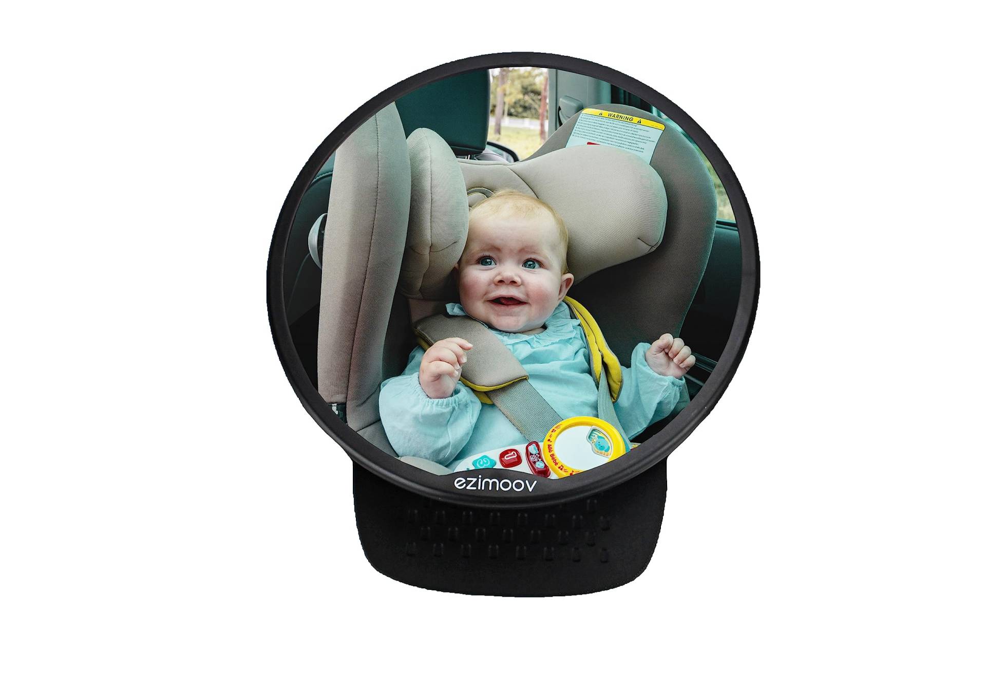 Ezimoov - Auto Spiegel rund Baby Rücksitz - Rückspiegel Rückwärts gerichteter Autositz - Sicherer Blick auf Ihr Kind - Recyceltes Material und Verpackung - Großansicht und Nettoansicht von EZIMOOV