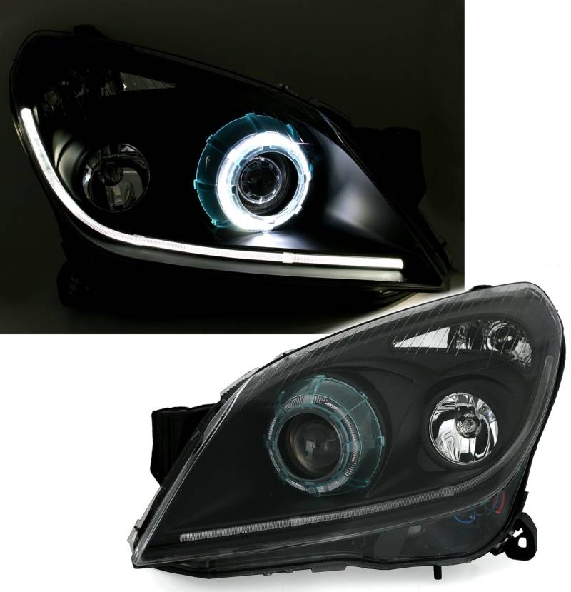 Eagle Eyes Angel Eyes Scheinwerfer Set in Schwarz Halogen H9 H9 LWR von Eagle Eyes