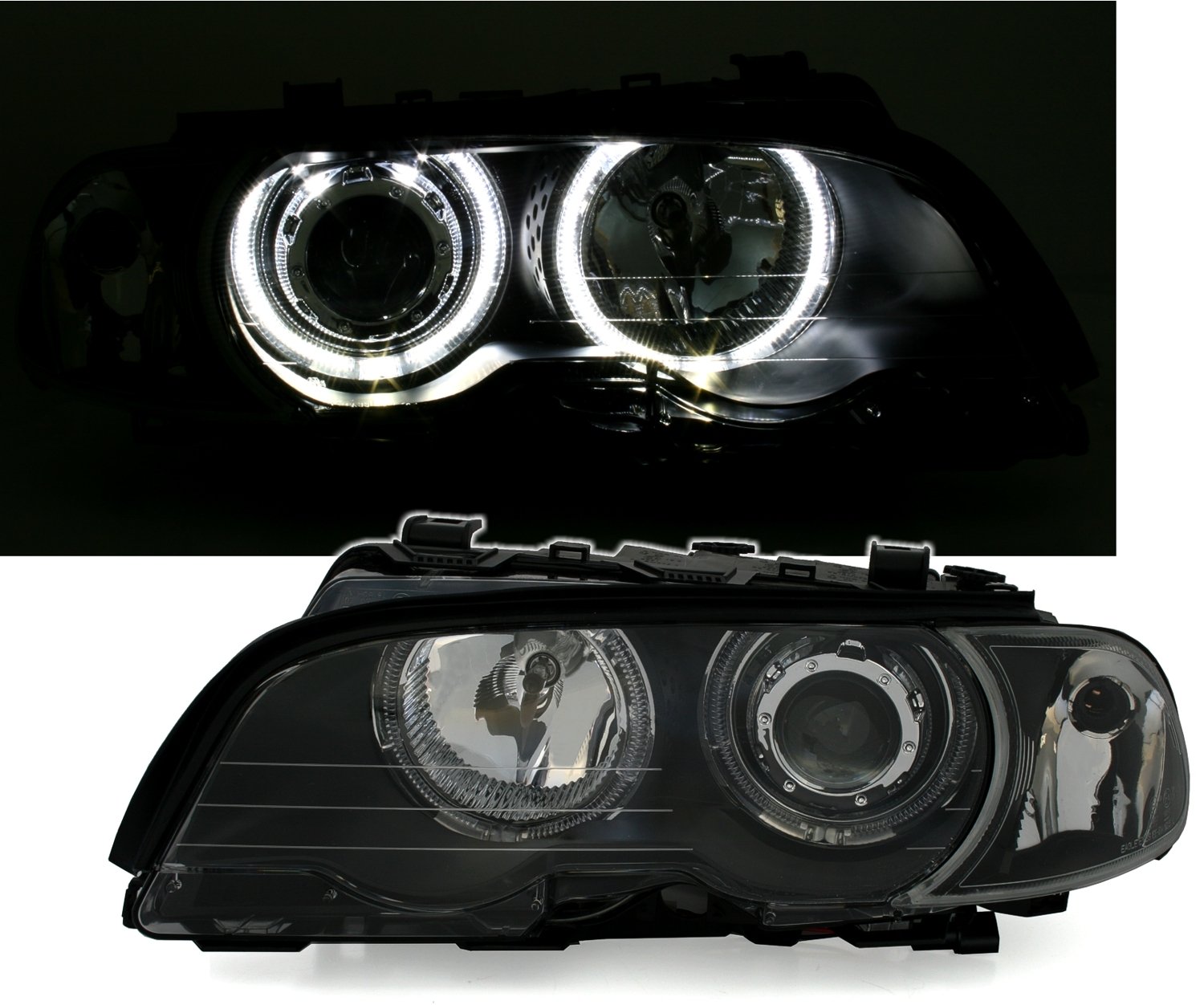 LED Angel Eyes Scheinwerfer Set in Klarglas Schwarz, inkl. Blinker LED Angel Eyes Scheinwerfer Set in Klarglas Schwarz, inkl. Blinker von Eagle Eyes