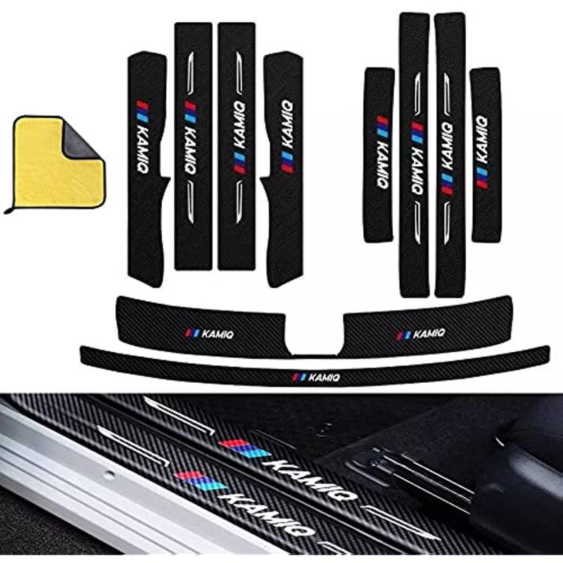 Eamily 10 x Carbon Fiber Car Door Sill Protectors + Rear Protector for Skoda KAMIQ Welcome Pedal Abrasion Protection Non-Slip Car Styling Decoration von Eamily