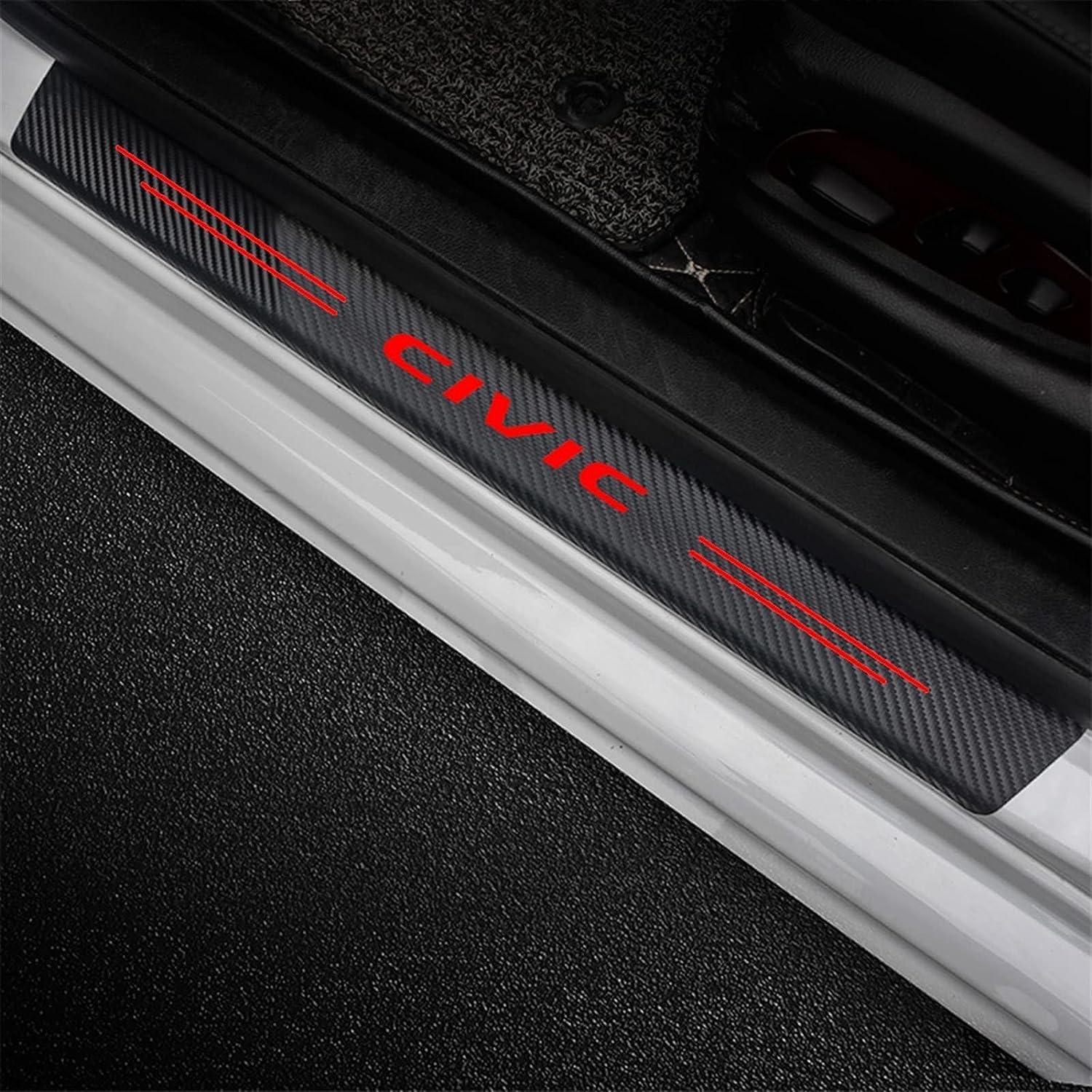 Eamily Auto-Außentürschwellenschutz, Trittschutz für Honda Civic 7, 8, 9, 10, 8., 10. 2008–2021, Kohlefaser, Autozubehör, Schwellenschutz, Pedal, Aufkleber, rutschfest, Rot (rot) von Eamily