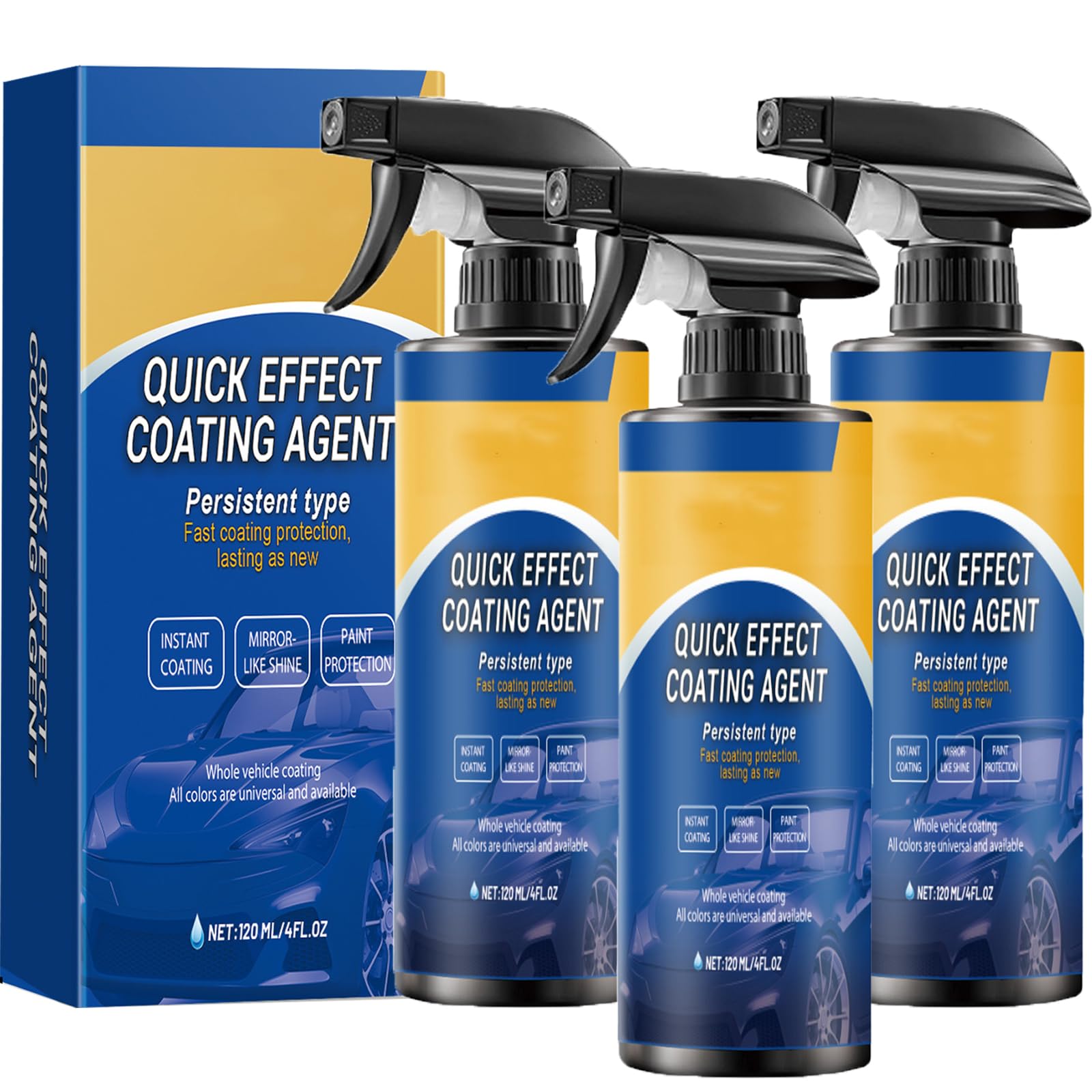Advanced Car Quick-Acting Coating Agent Spray,Multi-Functional Coating Renewal Agent,Car Scratch Wax Polish Spray Waterless Wash, Easy to Use (3PCS) von EasPowest