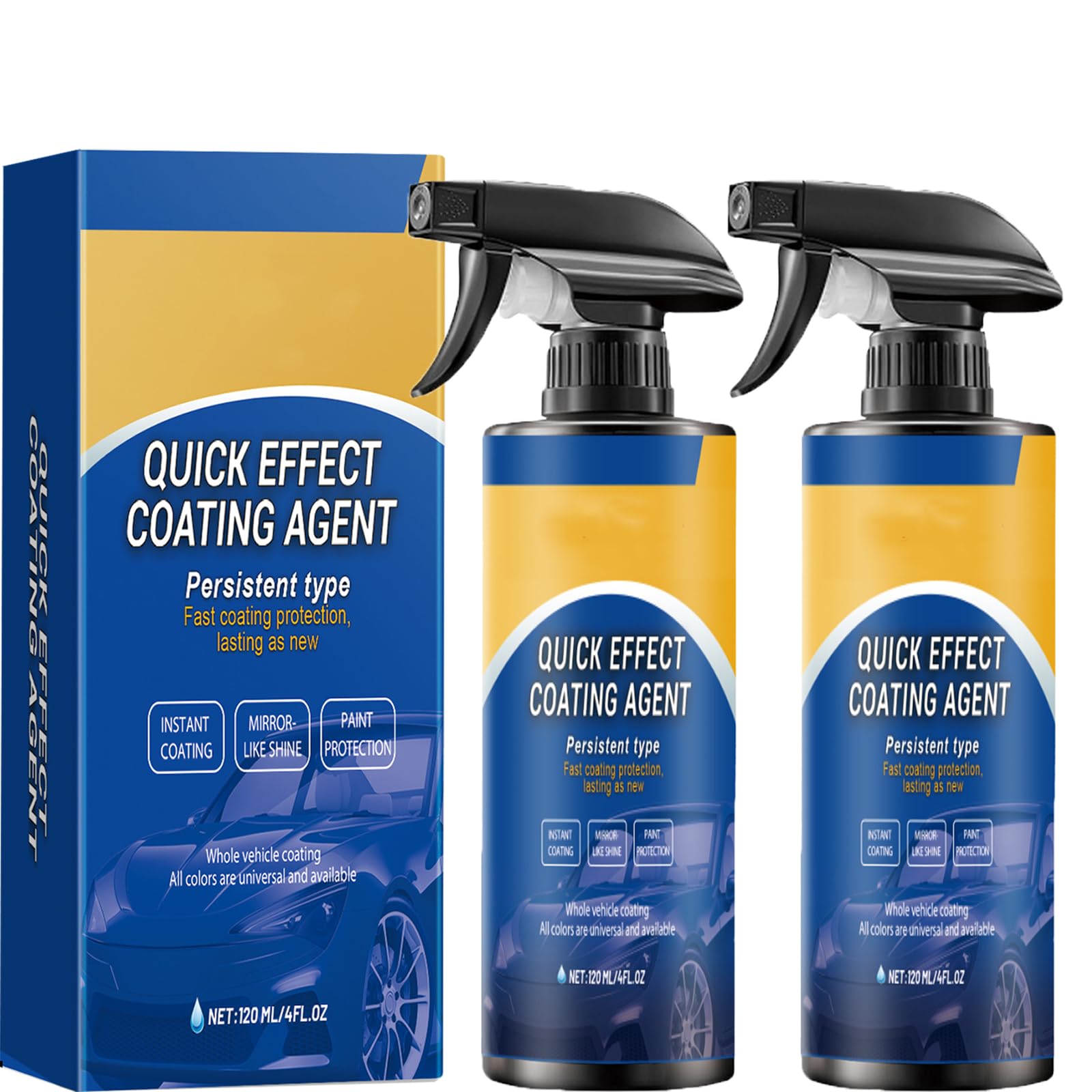 Quick Effect Coating Agent for Car,Advanced Car Quick-Acting Coating Agent Spray,Multi-functional Coating Renewal Agent,Car Scratch Wax Polish Spray Waterless Wash, Easy to Use (2PCS) von EasPowest