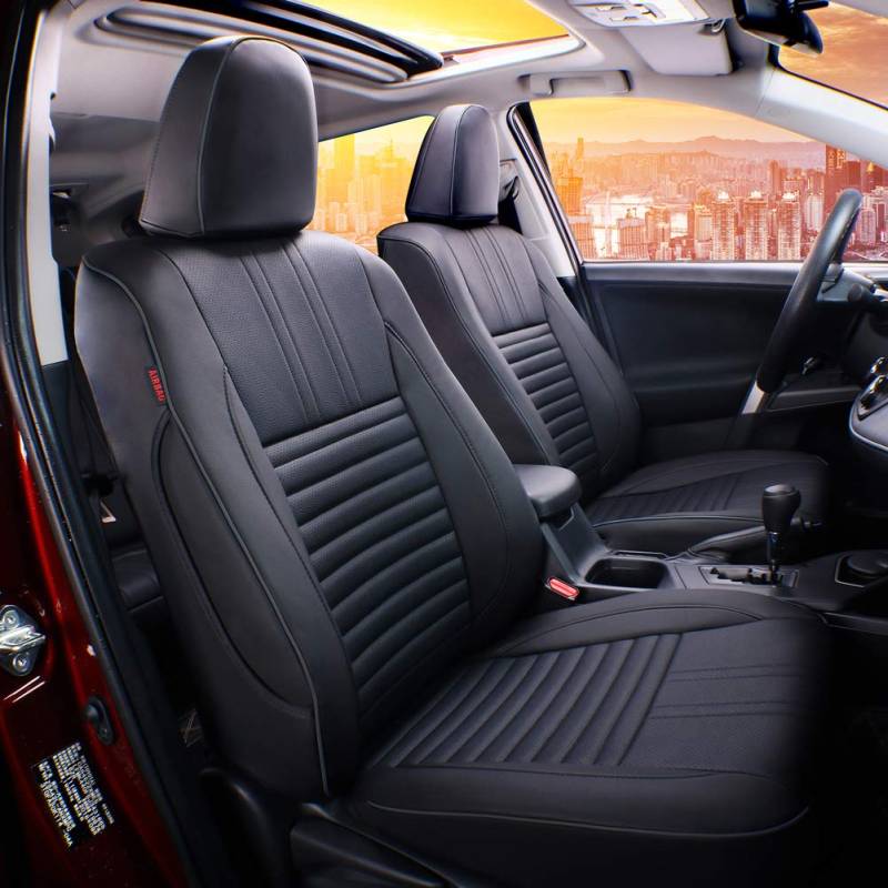Easeadd Leder Custom Autositzbezüge passend für Toyota RAV4 Sitzbezüge 2013 2014 2015 2016 2017 2018 XA40 Hybrid -Schwarz(Nadelstreifen) von Easeadd
