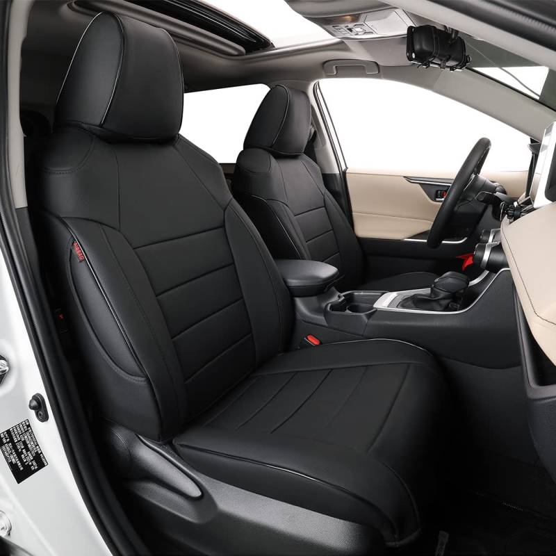 Easeadd Leder Custom Autositzbezüge passend für Toyota RAV4 Sitzbezüge 2019 2020 2021 2022 2023 XA50 Hybrid Style Selection,Black Edition,Style Paket - Black (Width Stripes) von Easeadd