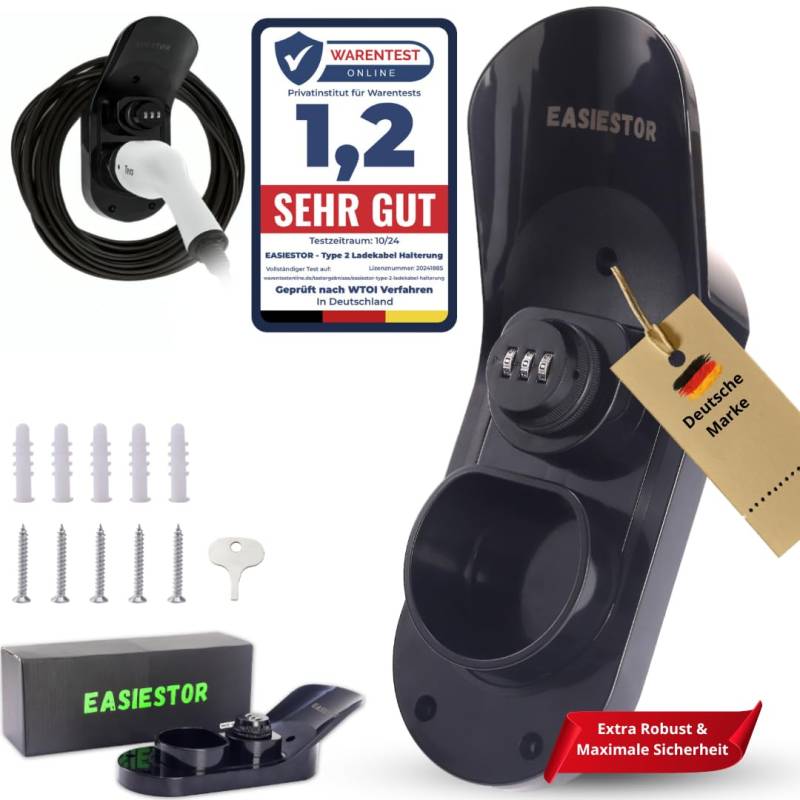 Easiestor – Typ 2 Ladekabel Halterung | Mobile 11KW / 22KW Wallbox Wandhalterung | EV Schuko Wandhalter | Auto ABS Steckerhalter & Organizer für Elektroauto | Wand Kabelhalter mit Diebstahlsicherung von Easiestor